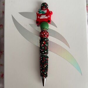 Festive Christmas Pen with Red and Green Beads